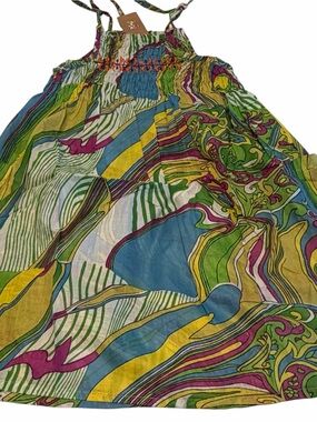Raj Kids Girls Abstract Print Sundress Smocked Tie Strap Dress 4-5Y NWT